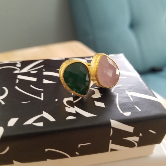 Moroccan DOUBLE STONE RING..24K PLATED - Picture 6 of 7